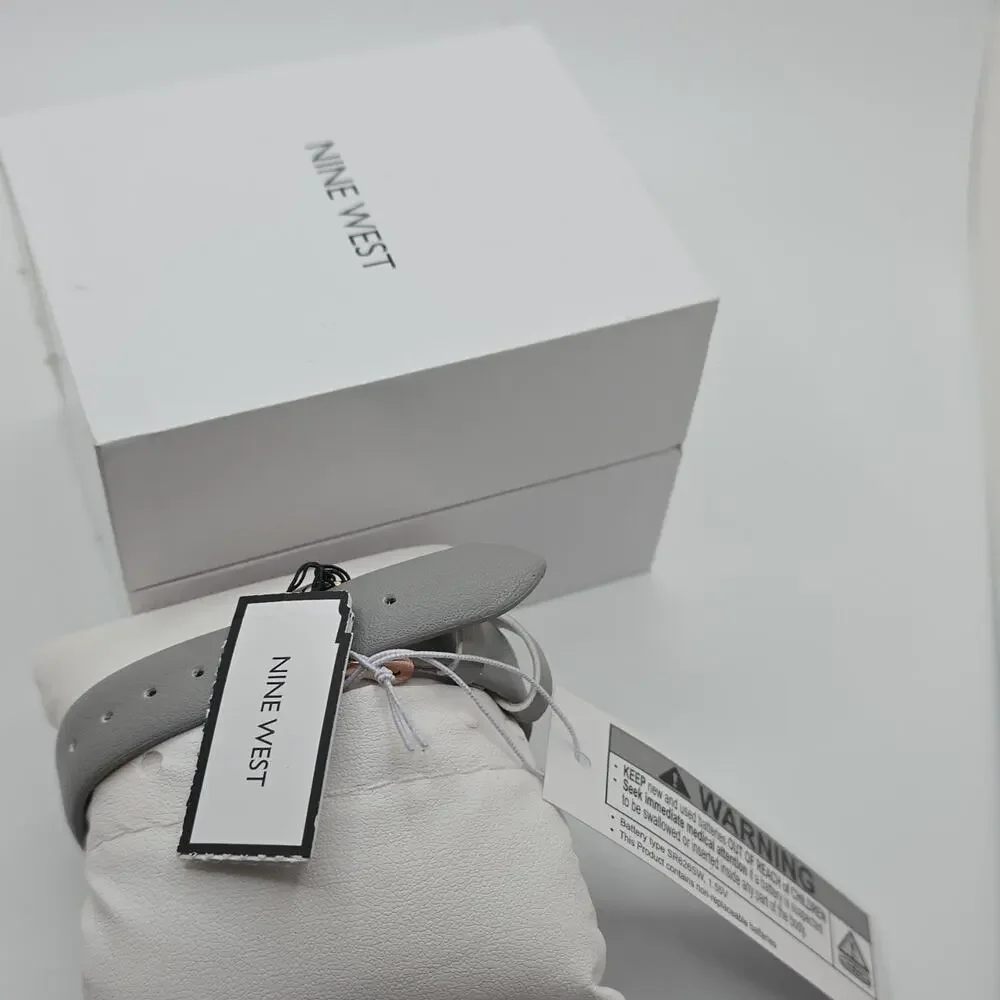 Nine West Women’s Analog Quartz Rectangle Watch Gray Leather Strap w/ Box